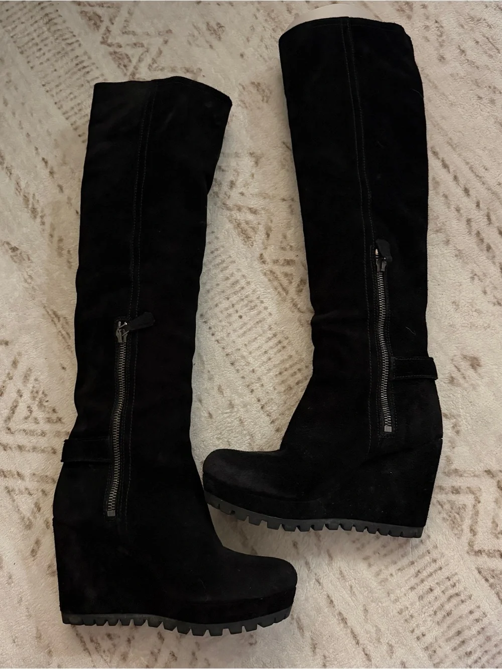 Prada Black Over-the-Knee monolith collection Suede Wedge Boots - EU 36.5